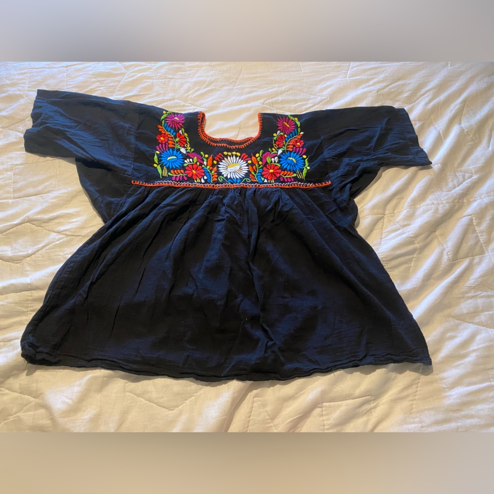 Black Boho Top with Colorful Embroidery